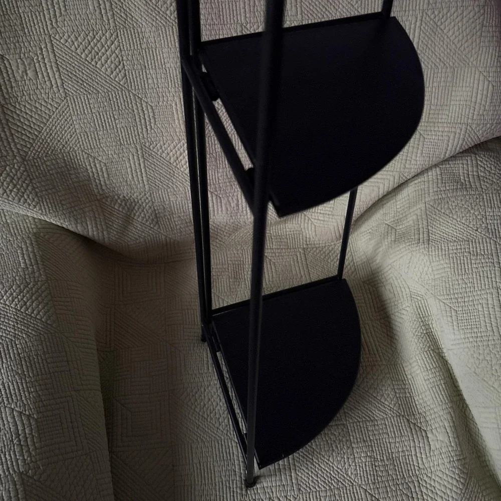 Minimalist Folding 2 Tier Shelf Black Metal Bathroom Kitchen Plant Stand 25.5